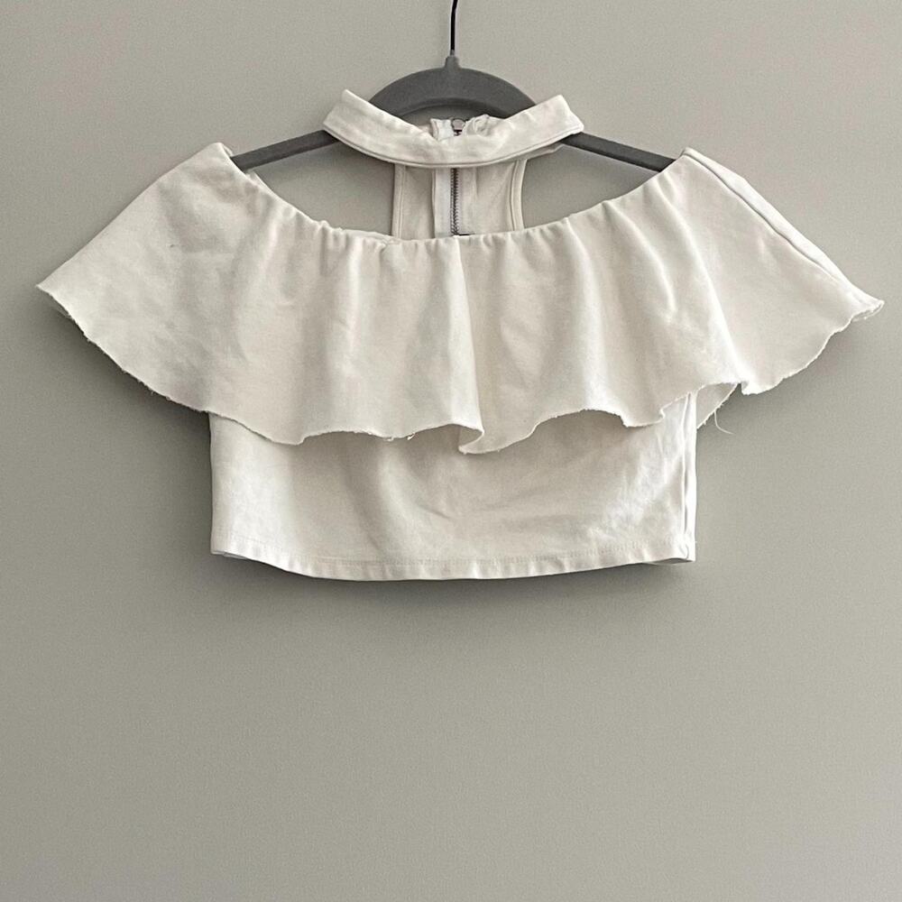 White Ruffled Crop Top - Picture 2 of 4